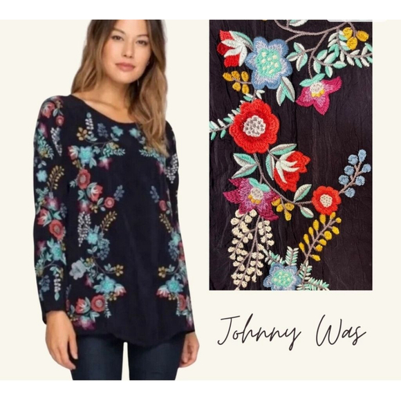 Johnny Was Tops - Johnny Was Kikimu Georgette Floral Blouse L